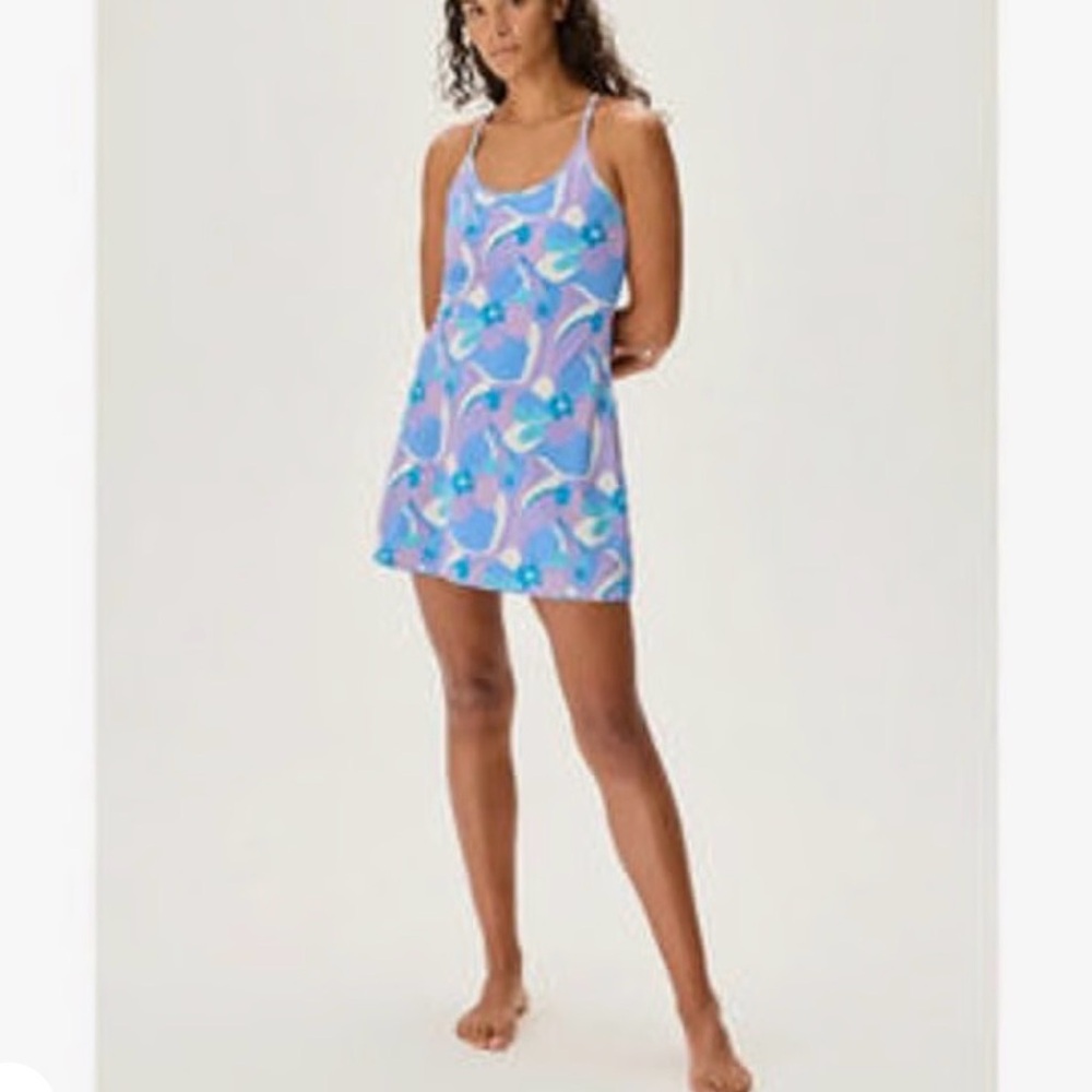 NEW Outdoor Voices Tech sweat move free blue and purple floral dress size S
